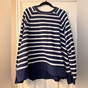 Aerie Blue and White Striped Crewneck Sweatshirt